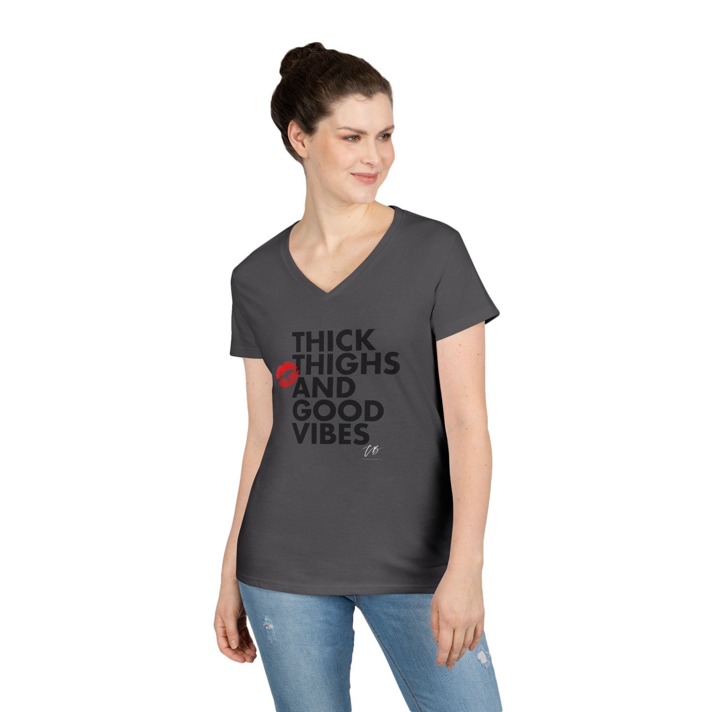 Thick Thighs and Good Vibes V-Neck Tee - B