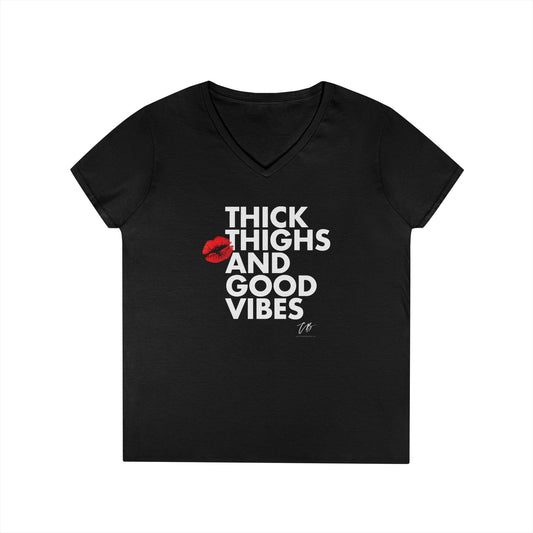 "Thick Thighs and Good Vibes" Women's WHITE TEXT Graphic Shirt