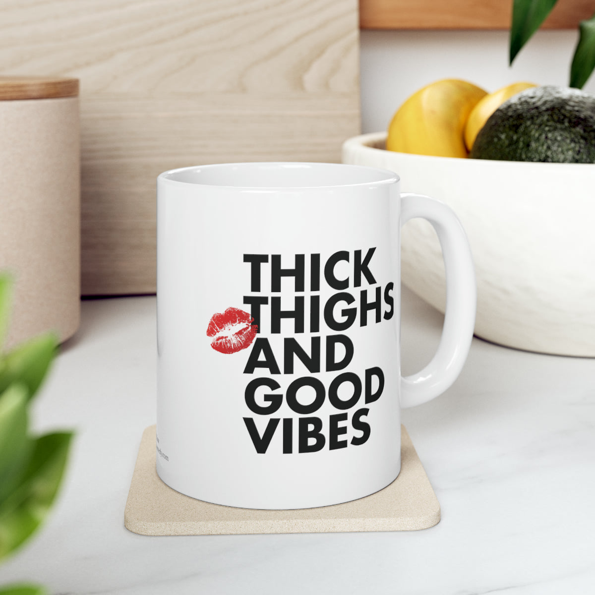 "Thick Thighs, Good Vibes" White Ceramic Mug (11oz & 15oz)