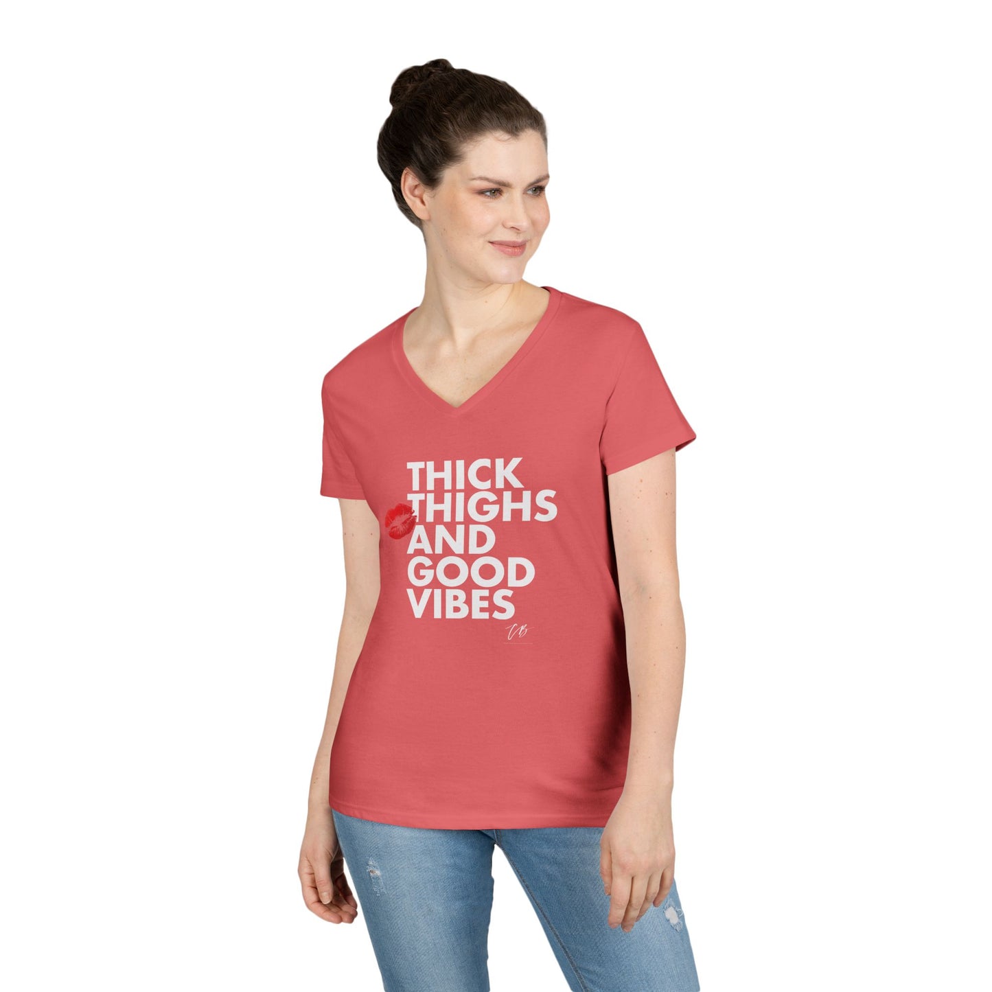 "Thick Thighs and Good Vibes" Women's WHITE TEXT Graphic Shirt