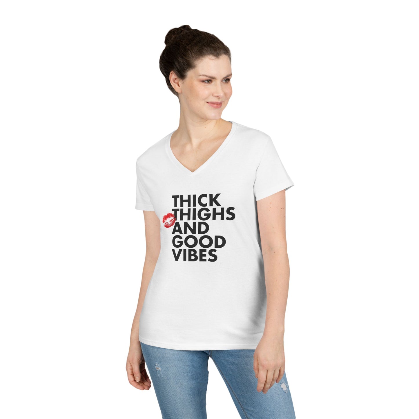 Thick Thighs and Good Vibes V-Neck Tee - B