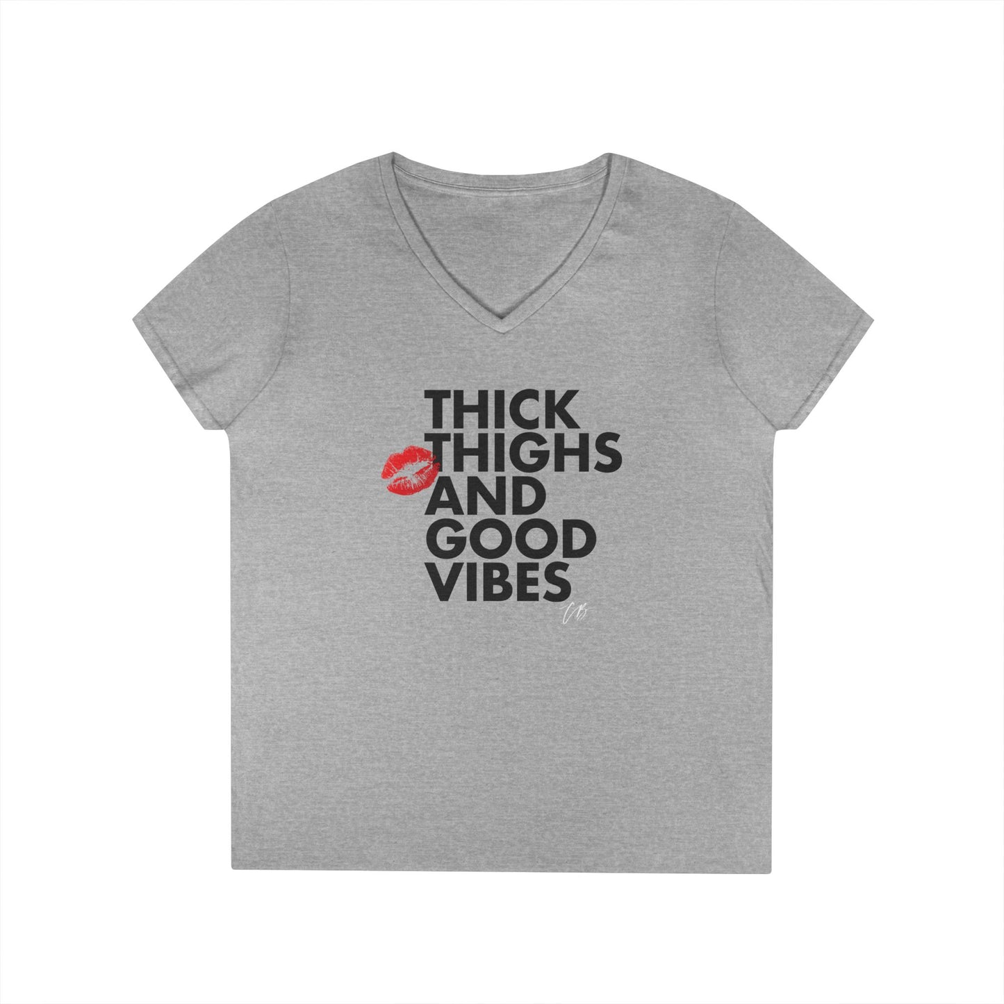 Thick Thighs and Good Vibes V-Neck Tee - B