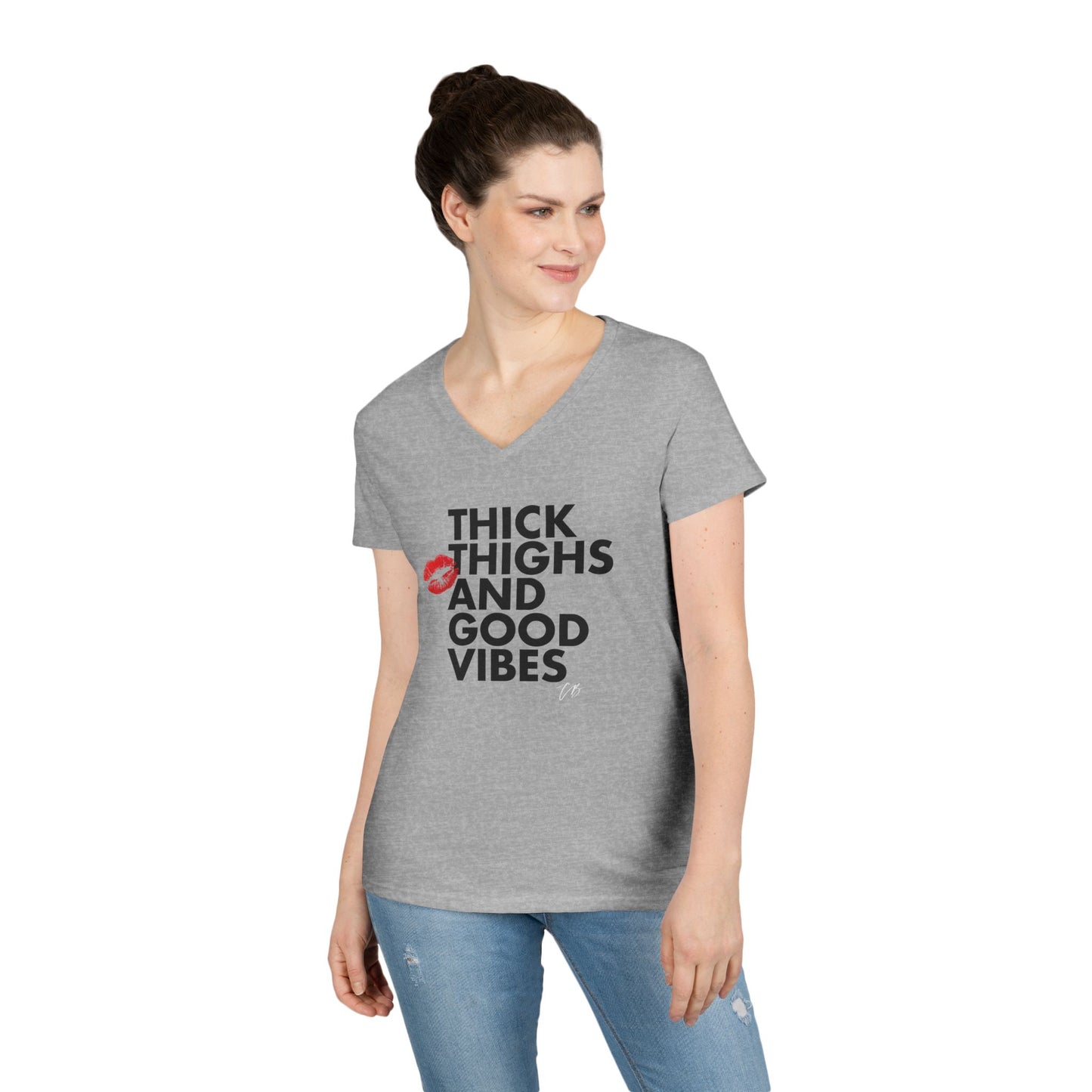 Thick Thighs and Good Vibes V-Neck Tee - B