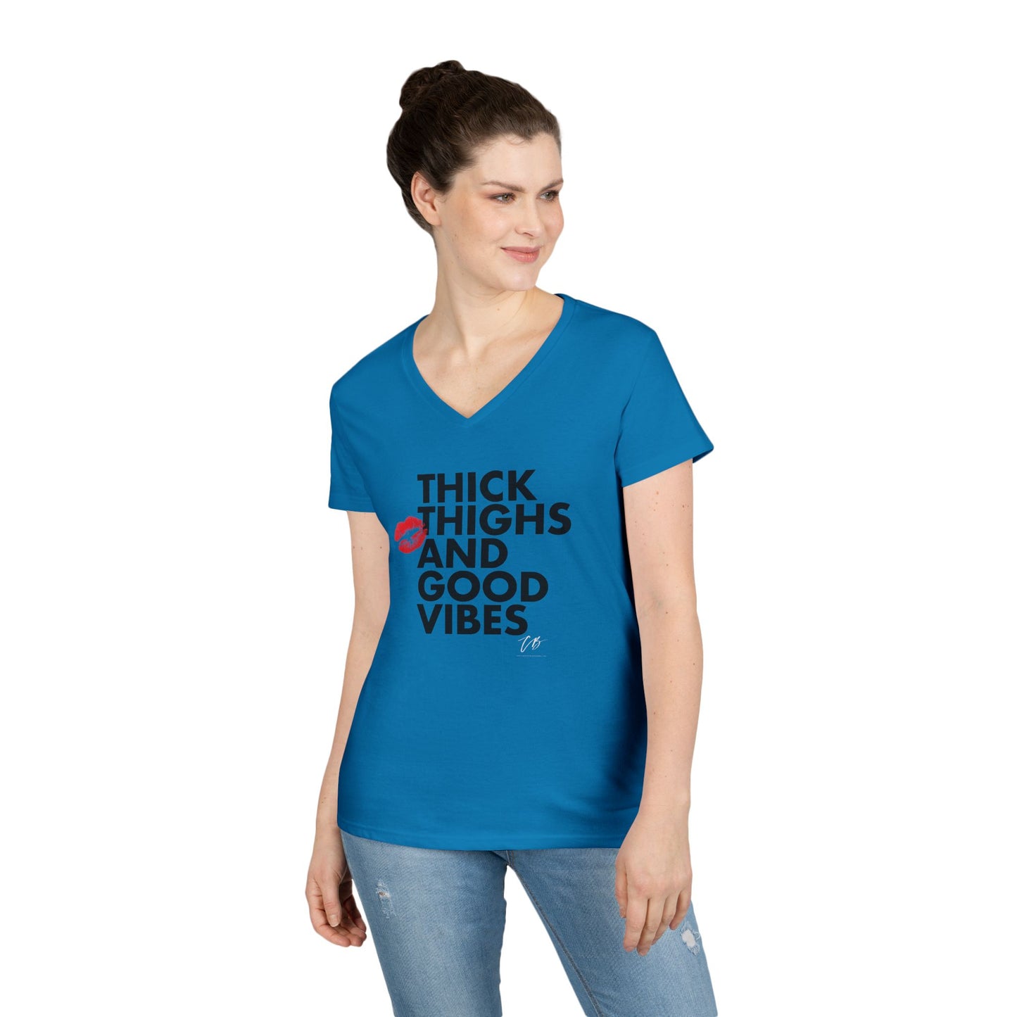 Thick Thighs and Good Vibes V-Neck Tee - B